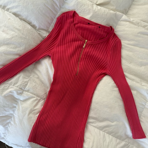 Tops - Pink Ribber Fitted Sweater